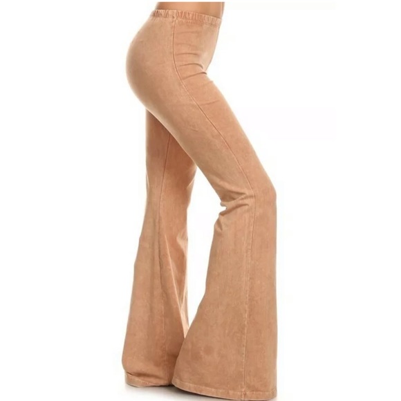 Camel Boho Mineral Wash Flared Stretch Pants - Picture 3 of 6